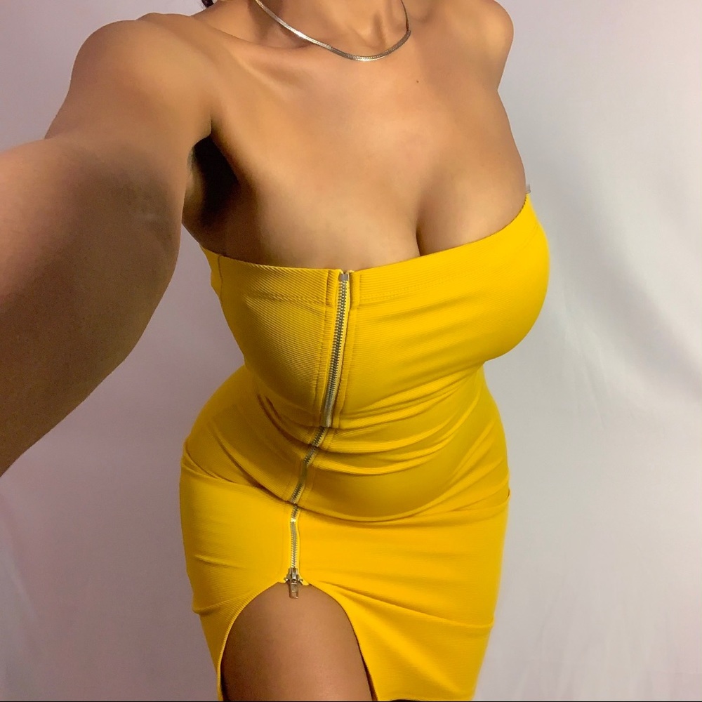Fashion Nova Yellow Strapless Dress